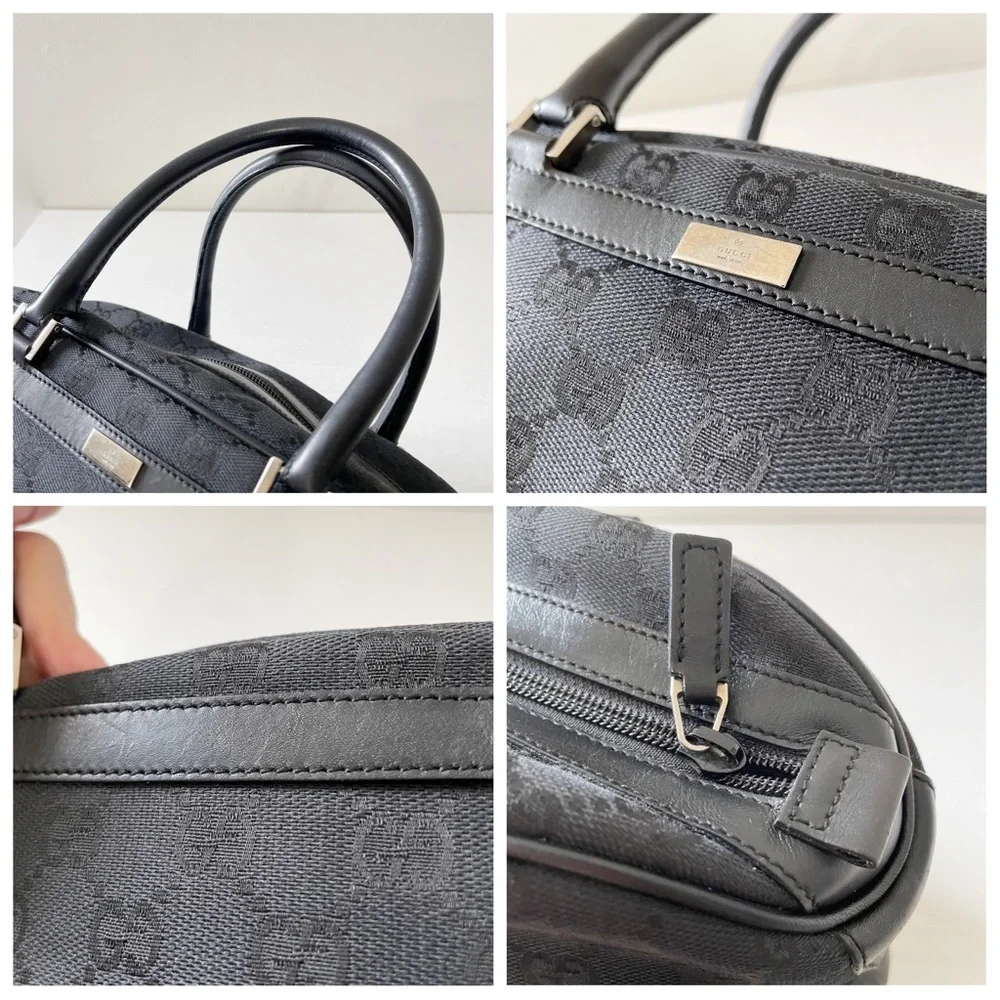 Gucci black monogram canvas and leather satchel bag